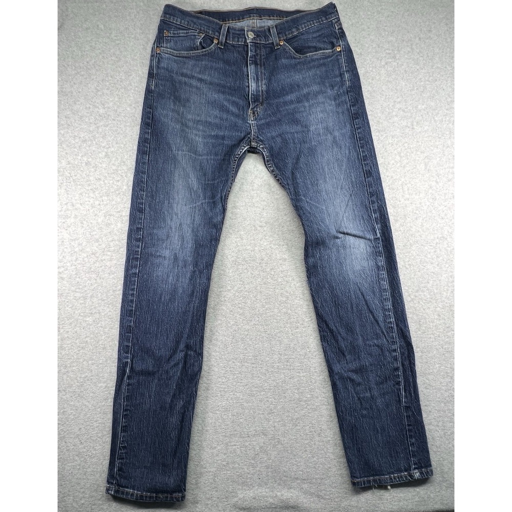 Levi's 505 Straight Jeans Mens 36X34‎ Dark Wash Stretch Cotton Denim Distressed